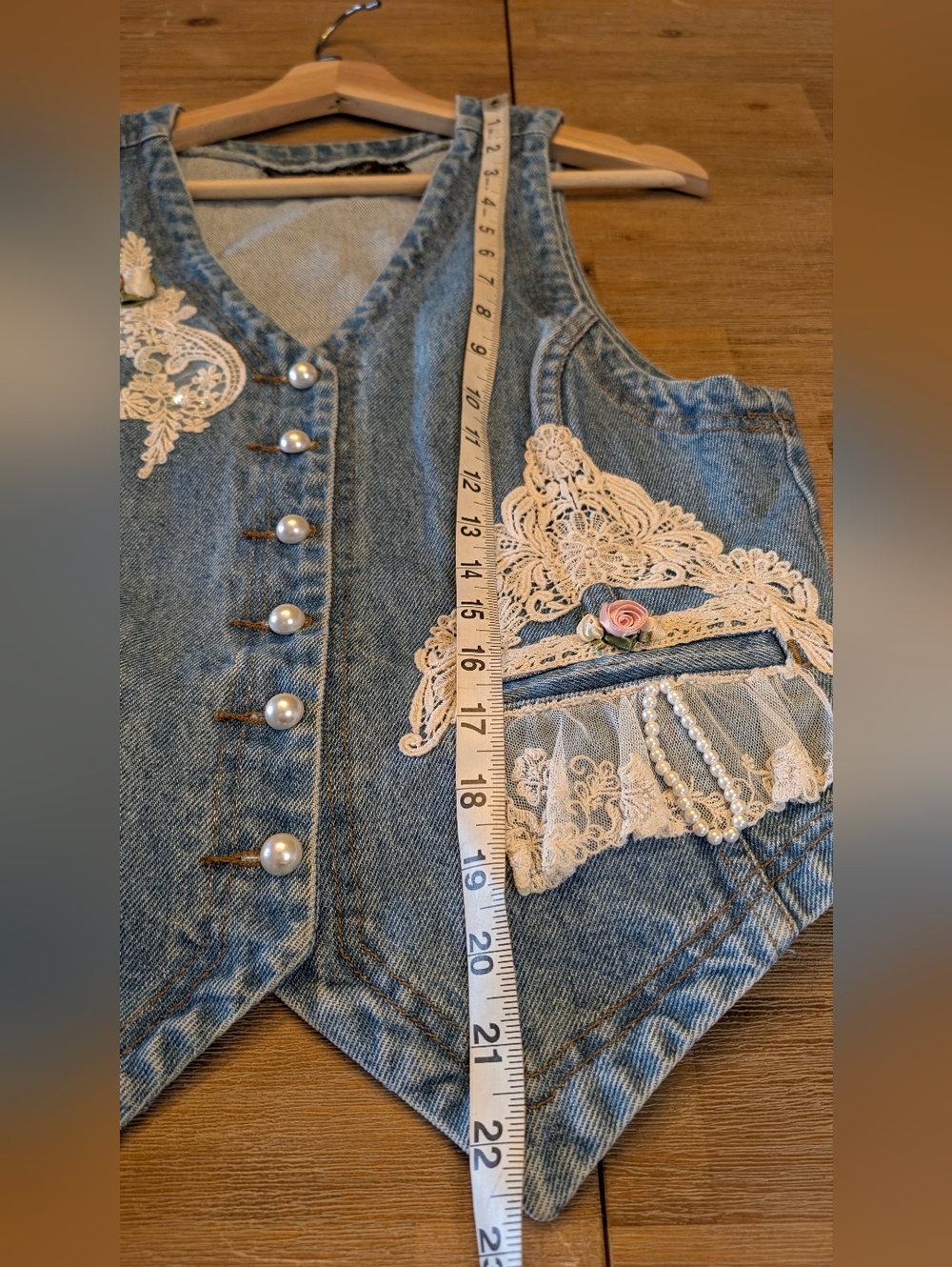 KAREN KANE Vintage Romantic Laced Beaded Embroidered Denim Vest Size 12 - Picture 4 of 10